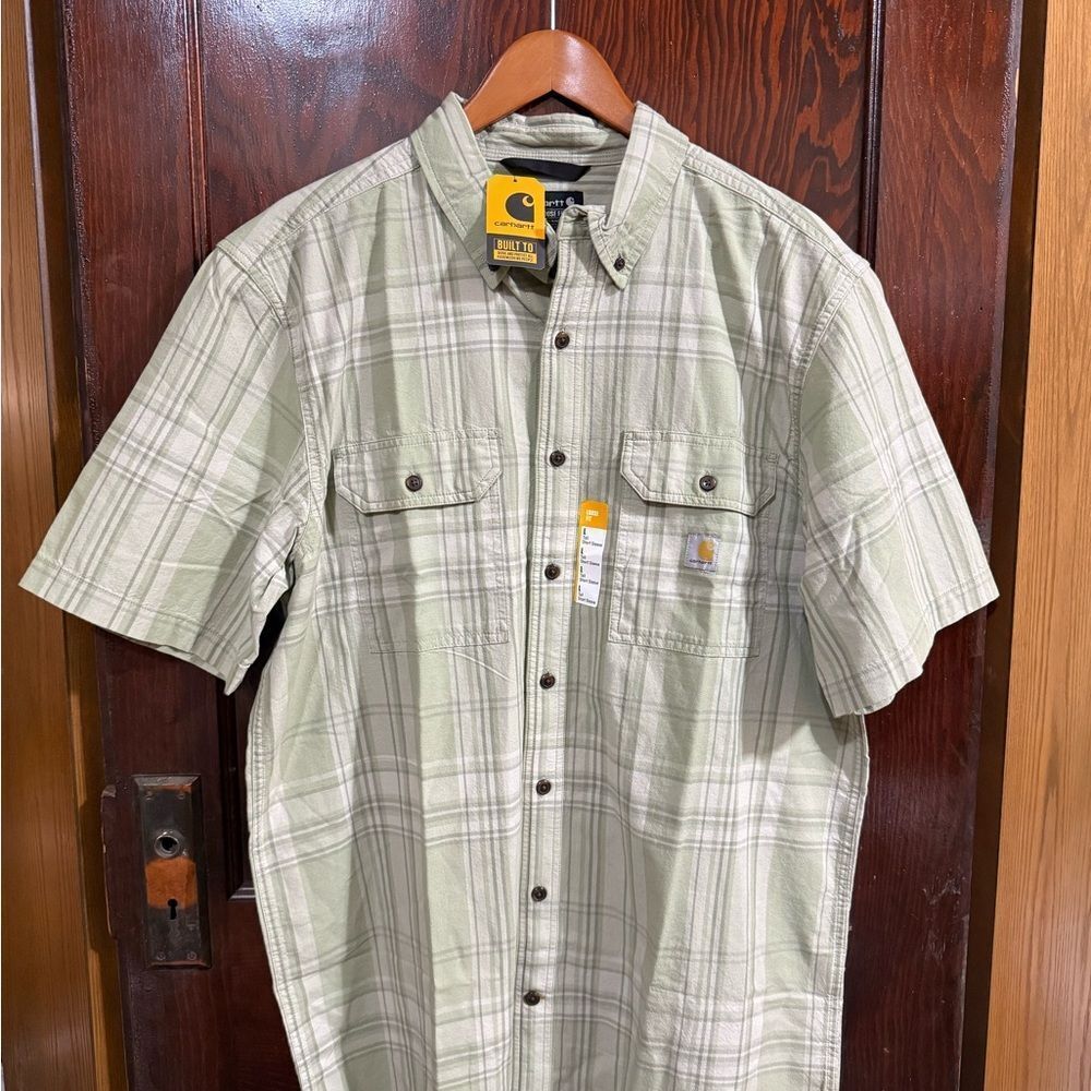 Carhartt Men's Light Green Plaid Button Down Shirt - NWT